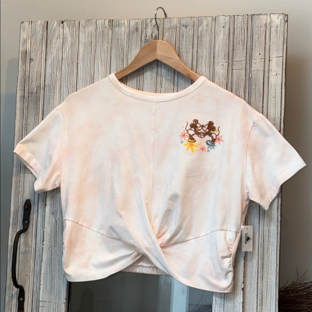 Mickey and Minnie Mouse Embroidered Graphic Crop Top Size XS Oversized NWT